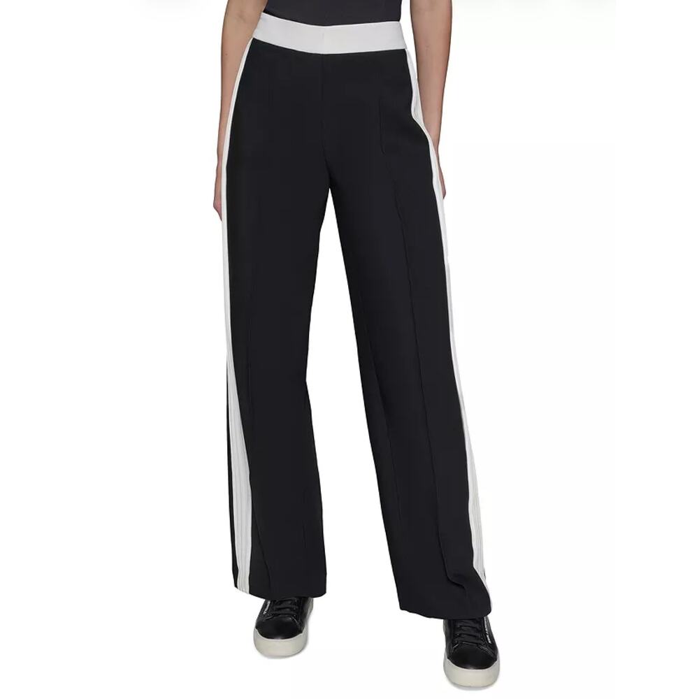 Karl Lagerfeld Paris Womens 10 Black White Contrast Trim Relaxed Fit Dress Pant